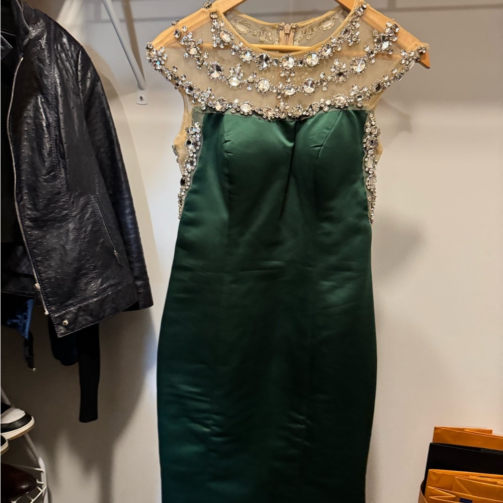 Emerald Green Embellished Mini Dress